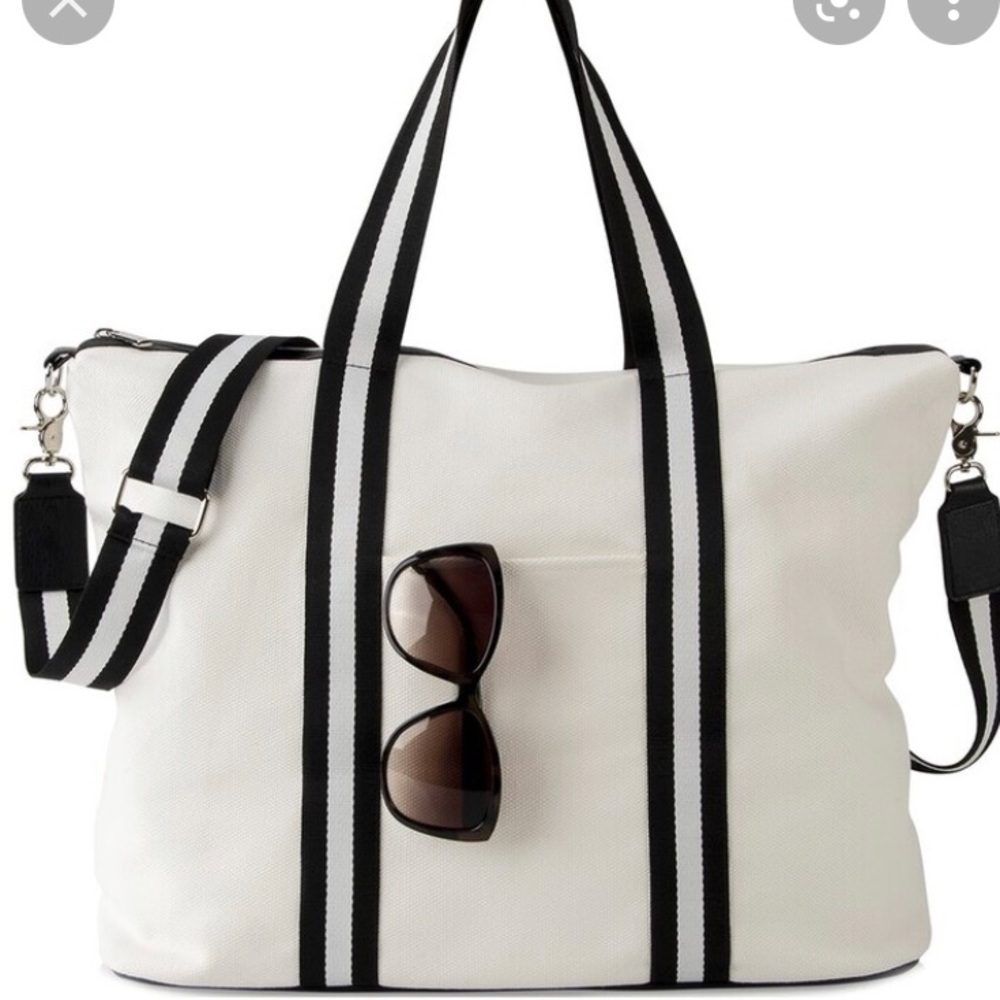 🛍 Cathy’s Concepts Nantucket Weekender Bag w/ Black & White Stripe Handles 🛍